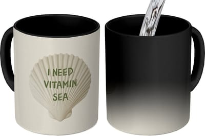 Magische Mok - Foto op Warmte Mokken - Koffiemok - Schelp - Quote - Groen - Magic Mok - Beker - 350 ML - Theemok - Mok met Tekst