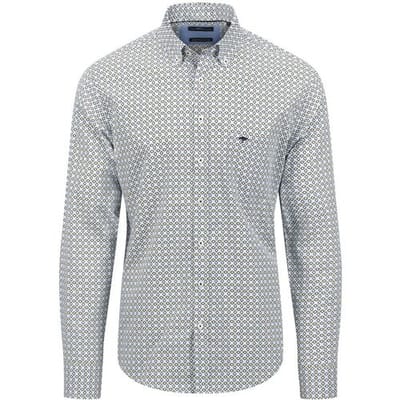 Fynch-Hatton Overhemd Fantasy Squares Pattern Button Down Light Khaki / male