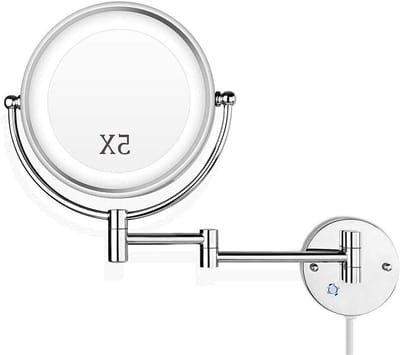 Verlichte make-upspiegel - Wandspiegel - Gedetailleerd aanbrengen - 5x vergroting touchscreen - 22 cm rond - Zwart