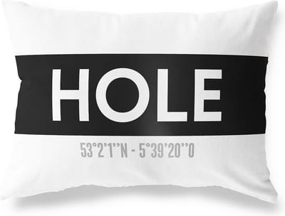 Tuinkussen HOLE - ZEELAND met coördinaten - Buitenkussen - Bootkussen - Weerbestendig - Jouw Plaats - Studio216 - Modern - Zwart-Wit - 50x30cm