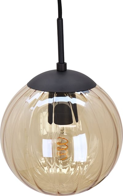 Olucia - RIFKA - Hanglamp - Amber / Zwart - 3L - Vorm: Rond