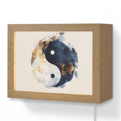 Wandlamp 20x15 cm - Oplaadbaar - Yin Yang - Abstract - Zwart - Wit - Goud - Wandlampen binnen woonkamer - Slaapkamer lamp met kabel - Decoratieve nachtlamp - Vloerlamp snoer
