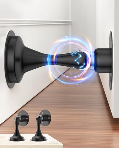 Deurstopper –Deurstopper Magnetische Deurvanger -Magnetische Deurstop – Deurbuffer – Magnetische Deurbeveiliger – Roestvrij Staal – Wandgemonteerde Deurstop voor Buiten en Wand- Vloermontage – 2 stuks – Zwart