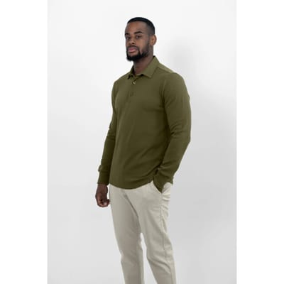 Vercate - Heren Polo Lange Mouw - Strijkvrij Poloshirt - Groen Bruin - Olive - Slim Fit - Excellent Katoen - Maat S