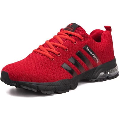 Hardloopschoenen Ademende Heren Sneakers Fitness Schoenen Luchtkussen Buitensportschoenen Platform Vliegend Geweven Veterschoenen 43 red