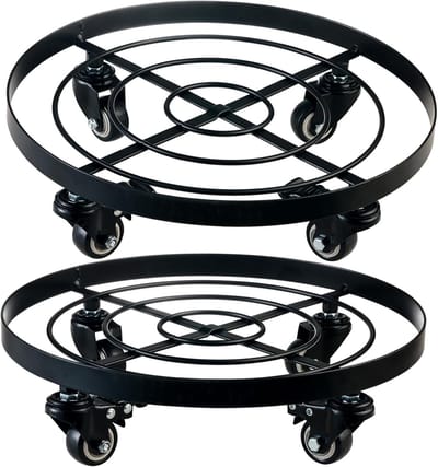 Plantenhouder met wielen - Rollende plantenstandaard - Planten verplaatsen - Extra grote uitvoering - 15 inch diameter - Zwart