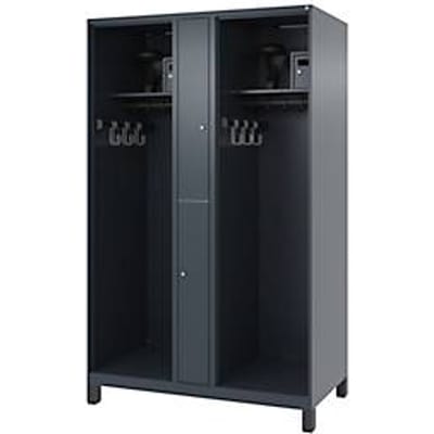 Brandweerkluis C+P Evolo Maxi, 4 vakken voor 2 personen, met helmhouder, met poten, B 1200 x D 600 x H 1950 mm, RAL 7016 antracietgrijs/RAL 7021 zwartgrijs