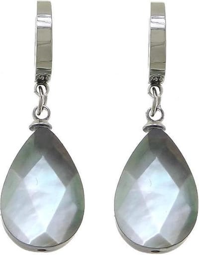 Parelmoeren oorbellen Blacklip Teardrop - oorringen - parelmoer - grijs - facet geslepen - edelstaal - luxe sieraden zakje - oorbellen dames - grijze oorbellen