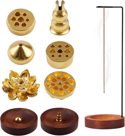 Famanu - 8-in-1 houten wierookhouder met kegelspoel en basis, ambachtelijk design met asopvang, ideaal voor meditatie, yoga en huisdecoratie