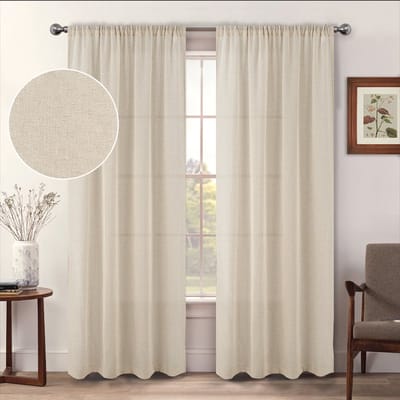 Linnen effectieve transparante gordijnroede met zakjes Semi-transparante privacy lichtfilterende raamdecoratie voor slaapkamer/woonkamer, 1 stuk, natuurlijke kleur, 135 x 160 cm