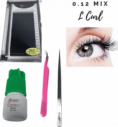 Guardian Beauty Wimpers Extensions - Prime Silk Lashes - Mix - 0.12mm - L Krul - Met Wimperlijm en 2 stuks Wimperpincet