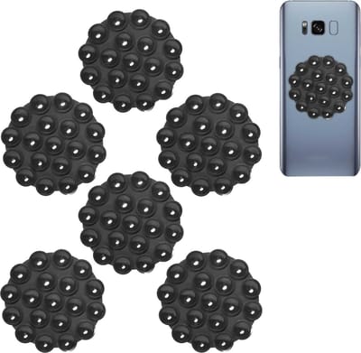 6 Stuks - Siliconen Zuignap Telefoonhoes - Zelfklevende Anti-Slip Telefoonmat - Enkelzijdige Universele Telefoonmat met Zuignappen - Telefoonhouder voor Hand Mobiele Apparaten - Duurzaam en Herbruikbaar - Ideaal voor Auto, Bureau en Thuis (ZWART)