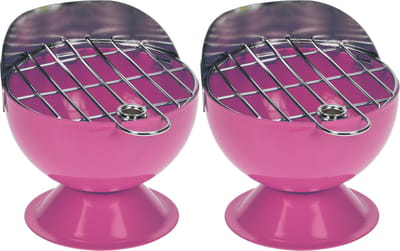 Excellent Houseware Asbak - Set van 2x stuks - in BBQ vorm - metaal - 12 cm - roze - voor binnen / buiten