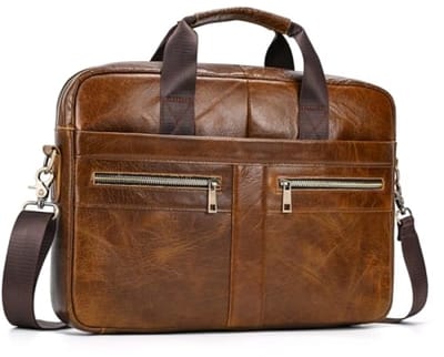Leren aktetas voor heren - Vintage design met schouderriem - Geschikt voor laptop tot 14 inch