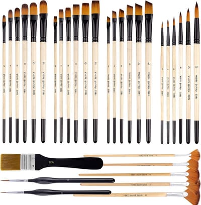 32-delige Penseelset voor Acrylverf, Nylon Penseeltjes voor Kunstenaars en Beginners, Perfect voor Schilderen en Creatieve Projecten
