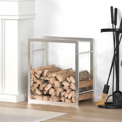 Brandhoutrek - Houtopslag Standaard - Open Haard - Corrosiebestendig Staal - 50 x 28 x 56 cm - Zilverkleurig