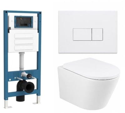 QeramiQ Dely Toiletset - inbouwreservoir Qeramiq Flush - 35mm zitting - kunststof glans witte bedieningsplaat - rechthoekige knoppen - glans wit