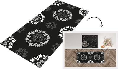 Keukenloper - Loper keuken - Mandala - Patronen - Zwart Wit - 120x50 cm - Keukenloper vinyl