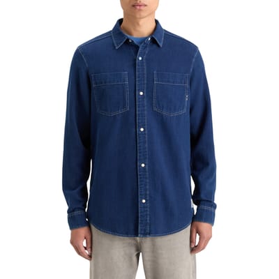 Scotch & Soda Regular Fit Premium Indigo Twill Washed Shirt Indigo Size: S | Casual Shirts Outlet | Heren | Blauw