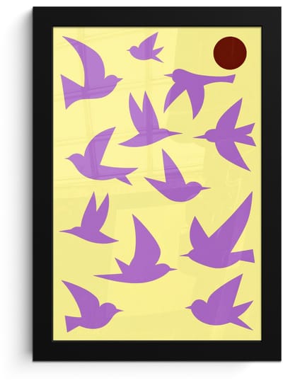 Poster in lijst - Fotolijst 20x30 cm - Posters - Vogels - Cirkel - Geel - Beweging - Posterlijst zwart - Decoratie - Wanddecoratie woonkamer - Muurdecoratie slaapkamer