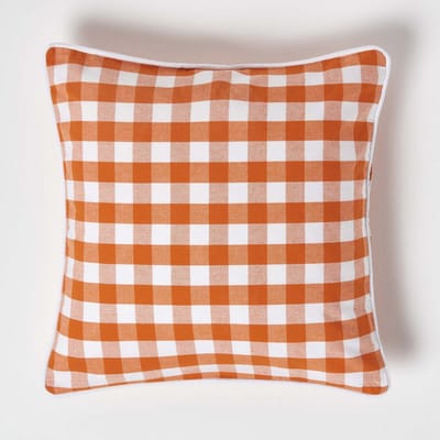Homescapes Oranje geruite kussenhoes 45 x 45 cm gemaakt van 100% katoen