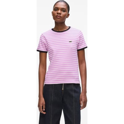 Karl Lagerfeld Ikon Patch Striped Rib Tshirt Operamauve-cannoli Taglia: XS | Maglie Sportivi Outlet | Donna