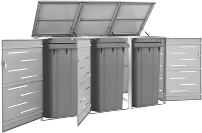 Kliko ombouw - UV-bestendig - Container - Berging - 3 Afvalbakken - Roestvrij staal - Weerbestendig - Grijs