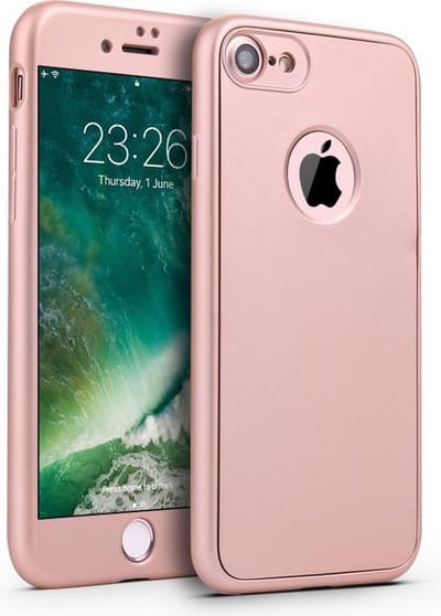 360-graden Frosting TPU Beschermhoesje Set voor iPhone 8 _ Roze Goud