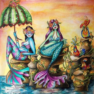 5D Diy Diamond Art schilderij Fishlady volledige boor ronde diamant borduurwerk 30x30CM blue