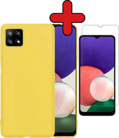 Hoesje - Met Screenprotector - Geschikt voor Samsung Galaxy A22 5G - Sterk & Shockproof - Telefoon Hoes - Back Cover - Siliconen Case - Telefoonhoes - Geel