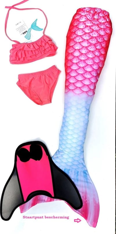 Zeemeermin staart set| Mermaid staart, Bikiniset en Monovin | Pastel maat 110 | Staartpuntbescherming!