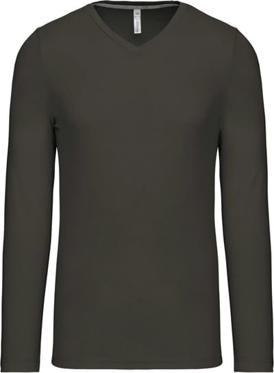 Kariban Herenshirt met lange mouwen en V-hals Dark Grey - S