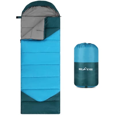 RELAXYEE Sac de couchage de camping pour adultes en plein air, résistant à l'eau, sac de couchage compact pour temps froid 1.8KG vert/bleu