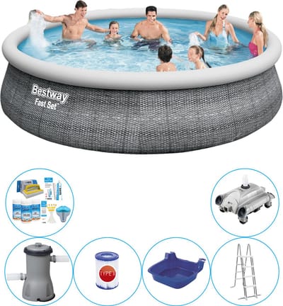 Fast Set Rattan Rond 457x107 cm - 7-delig - Zwembad Inclusief Accessoires