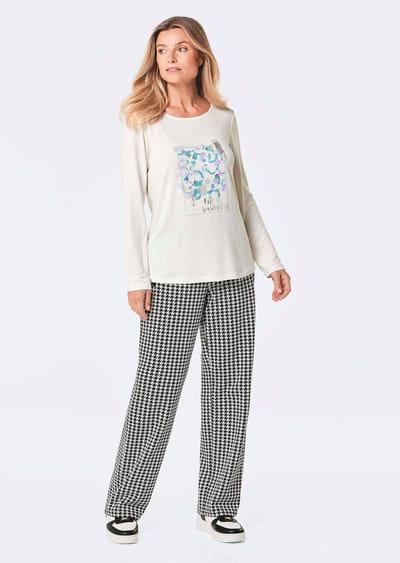 Shirt met lange mouwen en glitterprint - cremeweiß / gedess. - Gr. 38 van Goldner Fashion