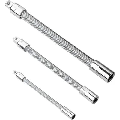 Lot de 3 rallonges de douilles flexibles 1/4 3/8 1/2 Ensemble de barres d'extension de douilles flexibles Drive Light Impact argenté