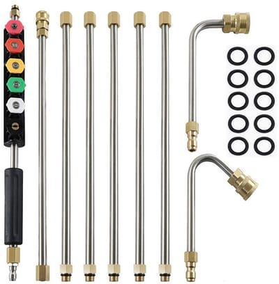 Dailygoods- Verlengingsstang 15 Inch - Hogedrukreiniger - Vervangende Lans - Gootreemschoonmaakgereedschap - 6 Mondstukken - Maximaal 4000 PSI - Hogedrukreinigerlans