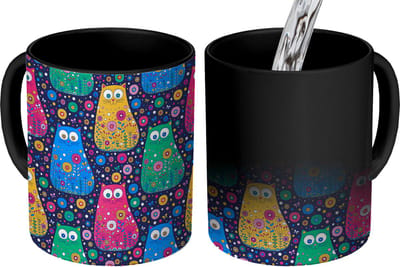 Magische Mok - Foto op Warmte Mokken - Koffiemok - Kat - Regenboog - Bloemen - Magic Mok - Beker - 350 ML - Theemok