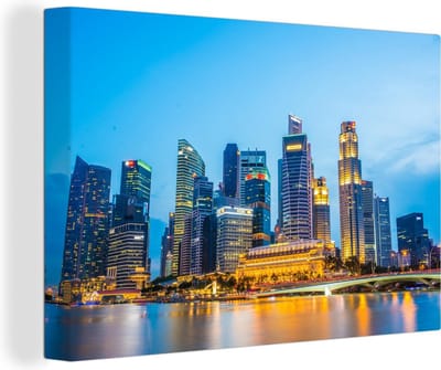 Canvas Schilderijen Singapore - Skyline -Licht - 150x100 cm - Wanddecoratie