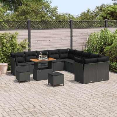 vidaXL Tuinbank Set 13 pcs Zwart Poly rattan en gepoedercoat staal