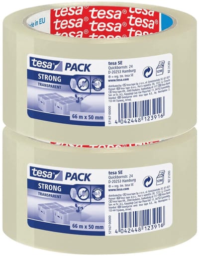 Tesa verpakkingstape - 2x - strong - transparant - 66 mtr x 50 mm - verpakkingsbenodigdheden - tape - plakband