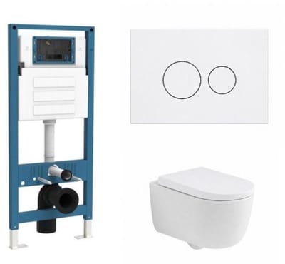 QeramiQ Dely Swirl Toiletset - inbouwreservoir Qeramiq Flush - 35mm zitting - kunststof glans witte bedieningsplaat - ronde knoppen - mat wit