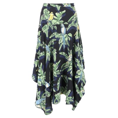 Stella McCartney midi-rok met asymmetrische zoom en paradijsvogelprint in veelkleurige zijde