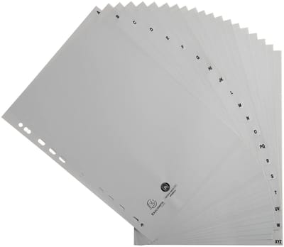 Exacompta 20x Tabbladen met bedrukte tabs in gerecycled PP - 20 tabs - A tot Z - A4 - Grijs - 1720E