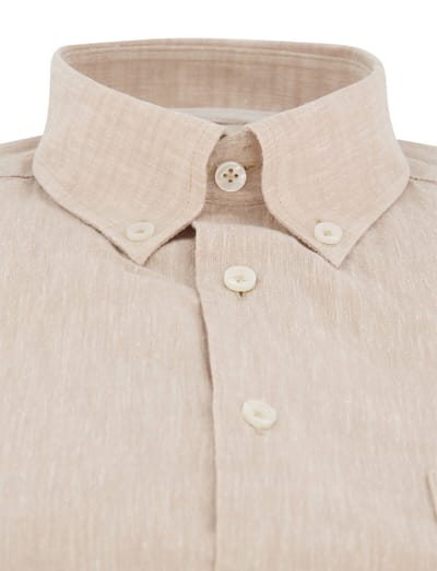 Ledub Modern Fit overhemden beige gemêleerd korte mouw