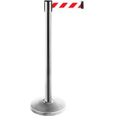 ALLROUNDLINE bandpaal, gemaakt van roestvrij staal, bandafmetingen L 4000 x B 50 mm, set van 2, rood/wit gekruist