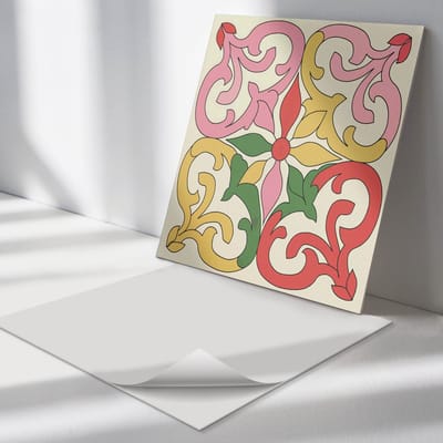 Wallfluent Vinyl Tegels - Bloemenpatroon met Ornamenten Vinyl Tegels Zelfklevend - 30 cm x 30 cm - Geel PVC Tegels - 9 stuks - Vierkant PVC Tegels - Patroon Plaktegels - Zelfklevende Vinyltegels - Plaktegels Keuken en Badkamer