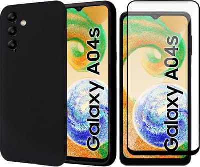 Hoesje geschikt voor Samsung Galaxy A04s / A13 5G - Screen Protector FullGuard - Back Cover Case SoftTouch Zwart & Screenprotector