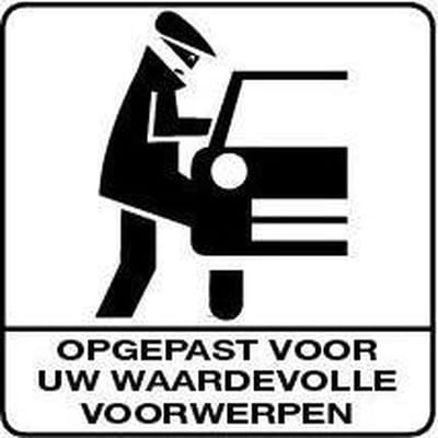 Opgepast voor uw waardevolle voorwerpen sticker, wit zwart 400 x 400 mm