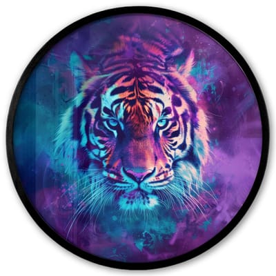 Poster in lijst Rond - Fotolijst 40x40 cm - Posters - Tijger - Kleurrijk - Rook - Dieren - Ronde posterlijst zwart - Decoratie - Wanddecoratie woonkamer - Muurdecoratie slaapkamer
